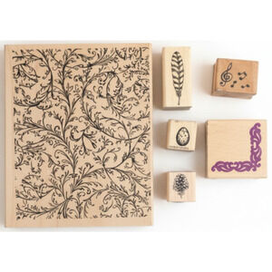 Mixed Lot 6 Wood Mounted Rubber Stamps Inkadinkado Stampin Up Floral Music Craft